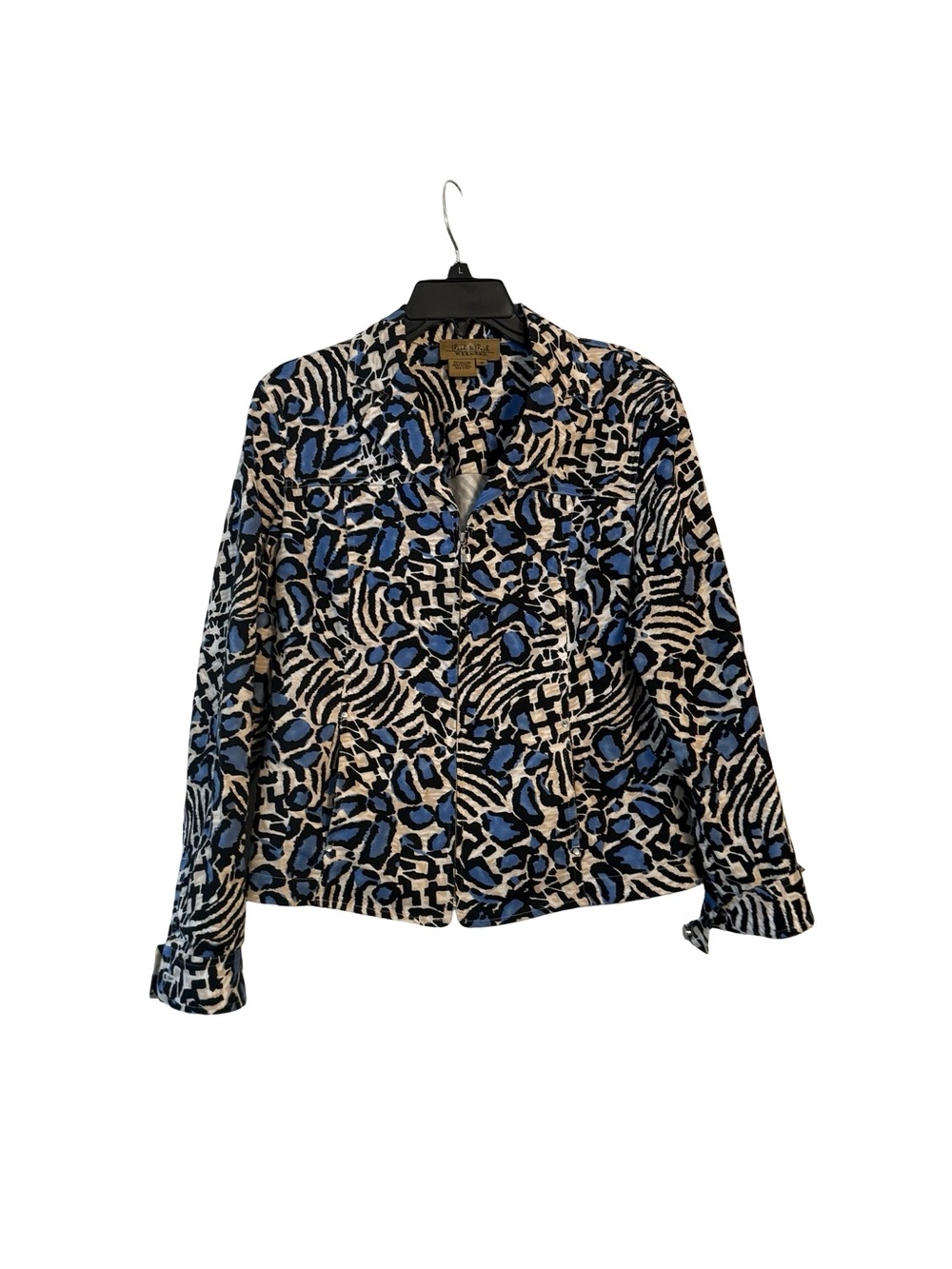 Peck & Peck Weekend Blue, Black & Cream Animal Print Top